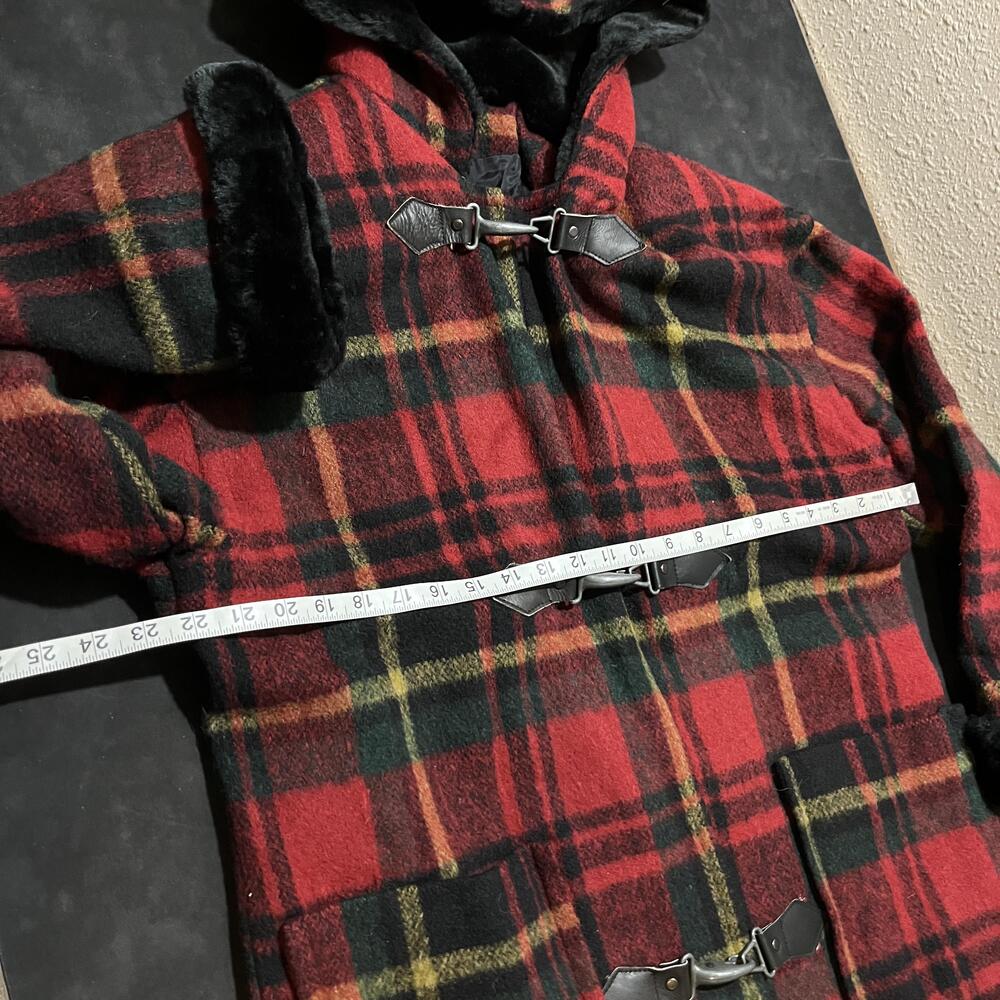 Braetan Duffle Coat Womens Small Plaid Hooded Toggle Fireman Lobster Clasp USA - Picture 12 of 13